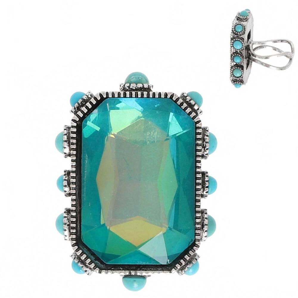 NEW SOPHIA COLLECTION women's crystal adjustable ring in turquoise octagon